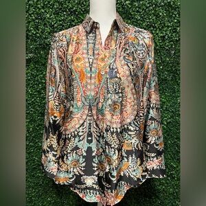 Fab’rik Colorful Paisley Button-Up Blouse, Size Small